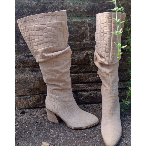 Michael By Michael Shannon New Millie Beige  Croc Embossed Suede Size 8.5 - Picture 4 of 16